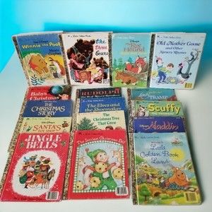 Little Golden Books VTG Christmas Scuffy Aladdin Winnie The Pooh Set of 16